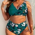 Large Size European American Swimsuit Splicing Flower Print 2 | PricZone