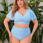 Plus Size Two Piece Swimsuit with Ruffled Sleeves and Cross 3 | PricZone Plus Size Two Piece Swimsuit with Ruffled Sleeves and Cross 3 | PricZone