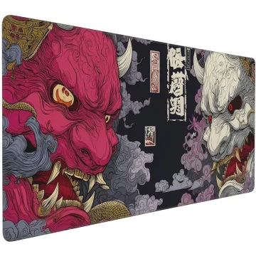 Wide decorative poster featuring a vivid pink dragon and a white dragon facing each other among stylized clouds and Japanese text | PricZone