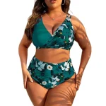 Large Size European American Swimsuit Splicing Flower Print 5 | PricZone
