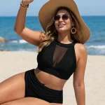 Plus Size Solid Two Piece Bikini Set High Waist Halter Neck 4 | PricZone