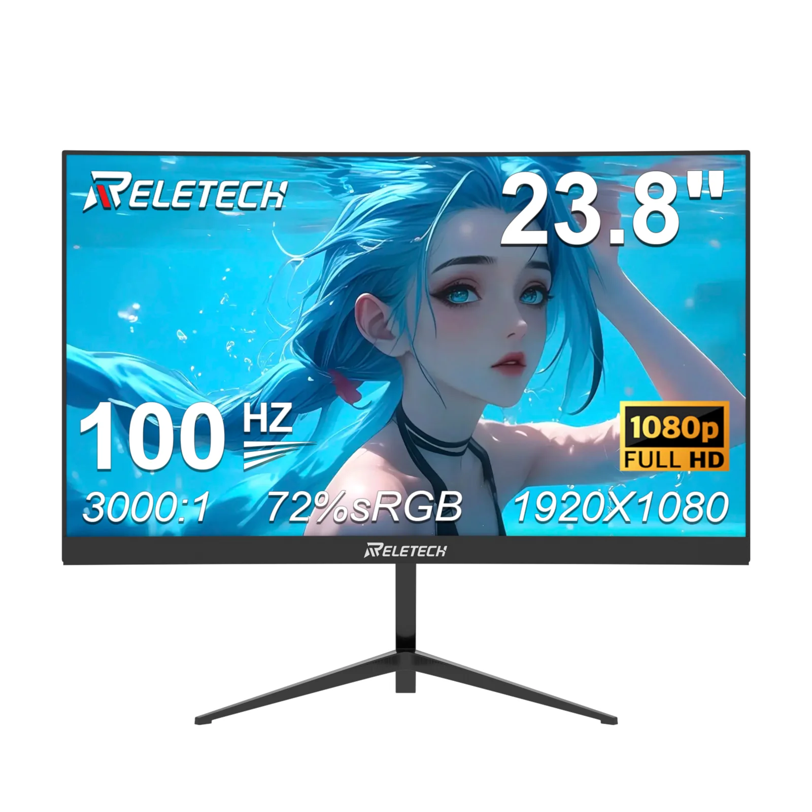 8Inch Reletech 100Hz Curved Gaming Monitor 1080P 3000R 1 | PricZone Reletech 238 inch monitor displaying blue underwateranime artwork with 1080p full HD 1920×1080 resolution 100 Hz and 72 sRGB | PricZone