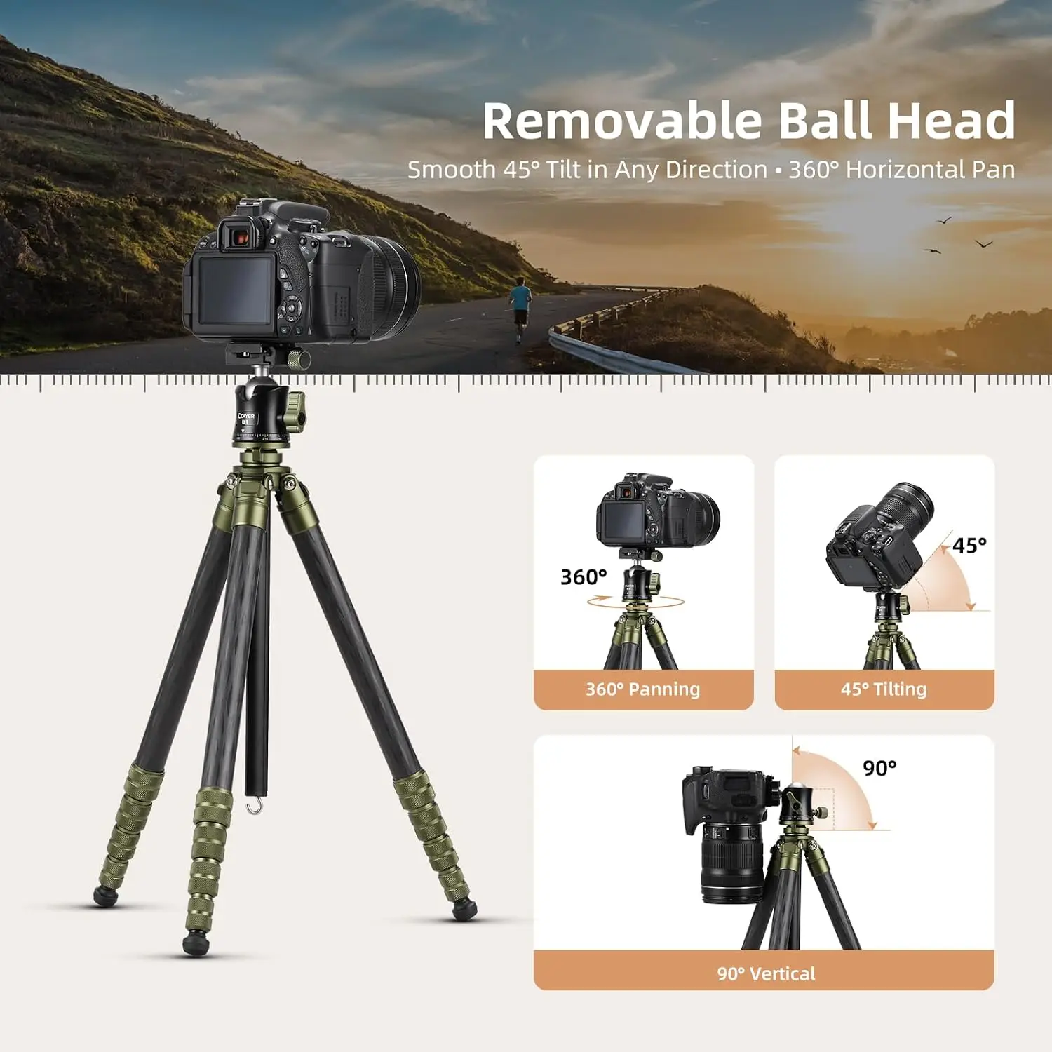 Travel Camera Tripod with Ball Head Compact Carbon Fiber 9