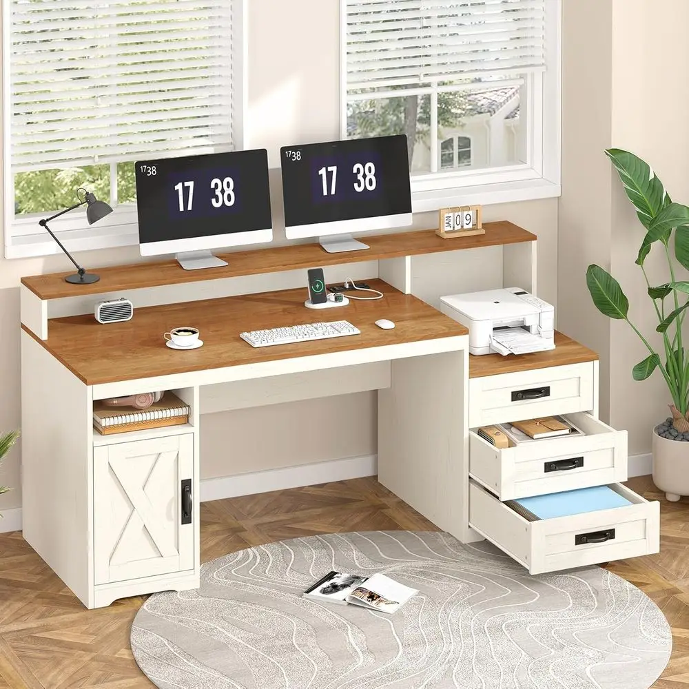 Armhouse Computer Desk with Power Outlets and Storage 3 | PricZone Armhouse Computer Desk with Power Outlets and Storage 3 | PricZone