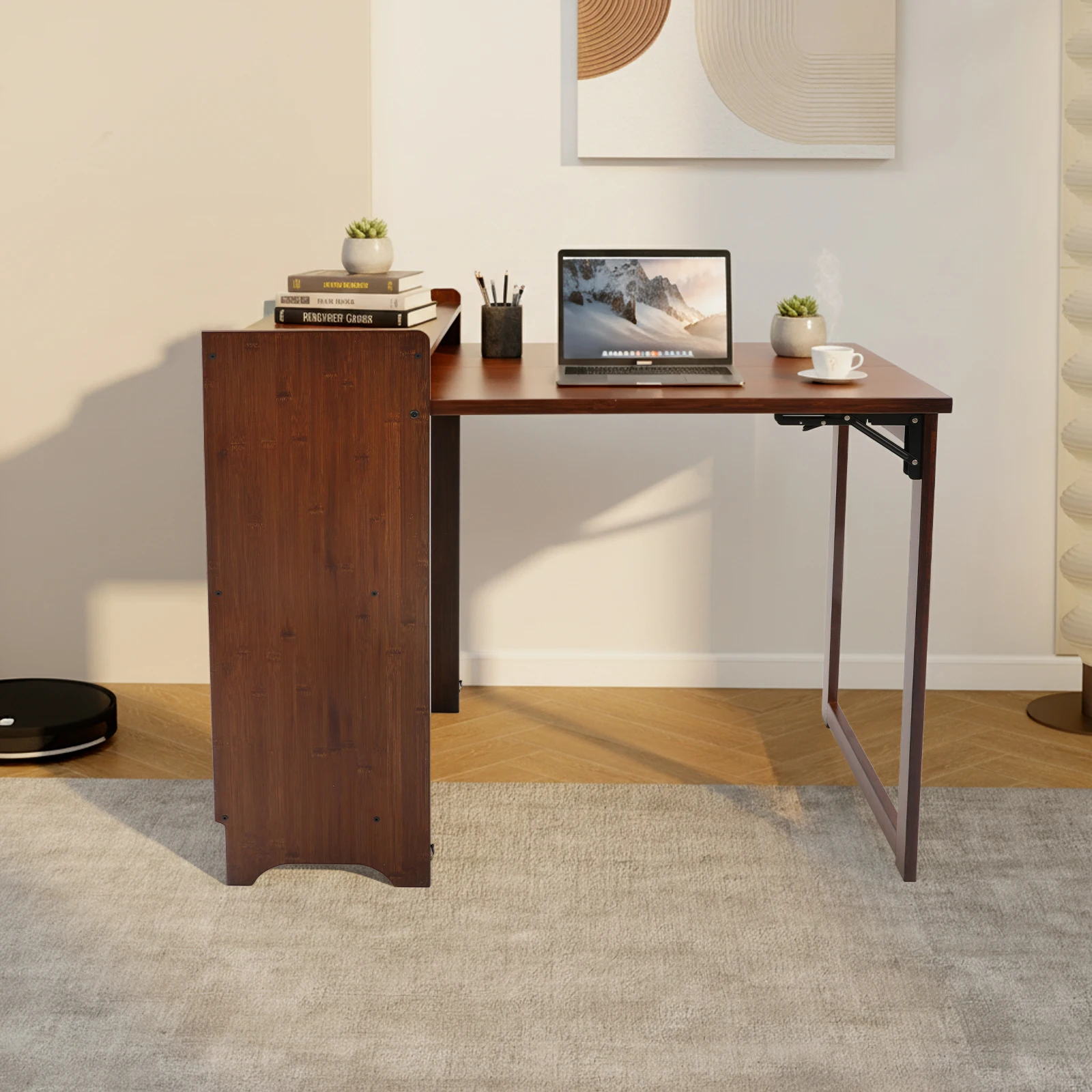 Foldable Bamboo Computer Desk with Storage Shelves 3 | PricZone Foldable Bamboo Computer Desk with Storage Shelves 3 | PricZone