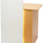 Modern Reception Desk with LED Light and Lockable Drawer 5 | PricZone White podiumlectern with a wood interior and open top lit from the side for emphasis | PricZone
