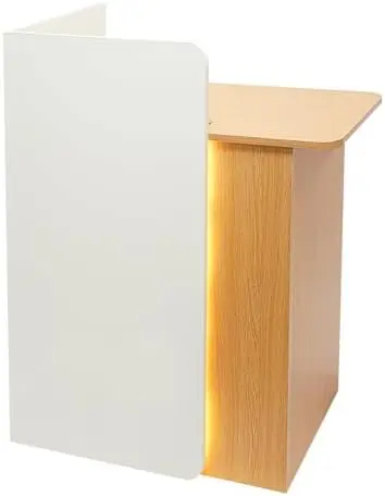Modern Reception Desk with LED Light and Lockable Drawer 5 | PricZone White podiumlectern with a wood interior and open top lit from the side for emphasis | PricZone