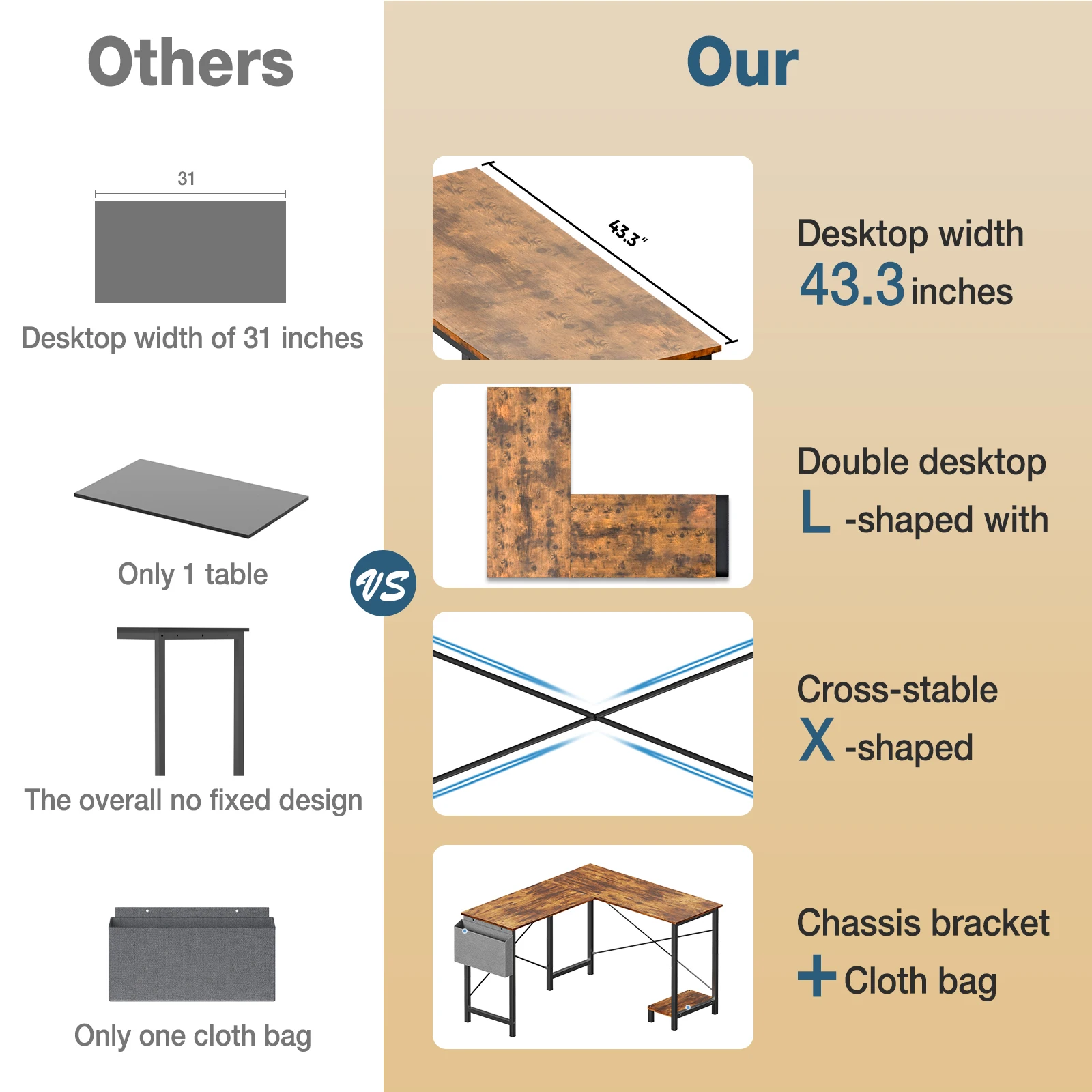 Gaming Office Desk with Storage and Side Bag 15