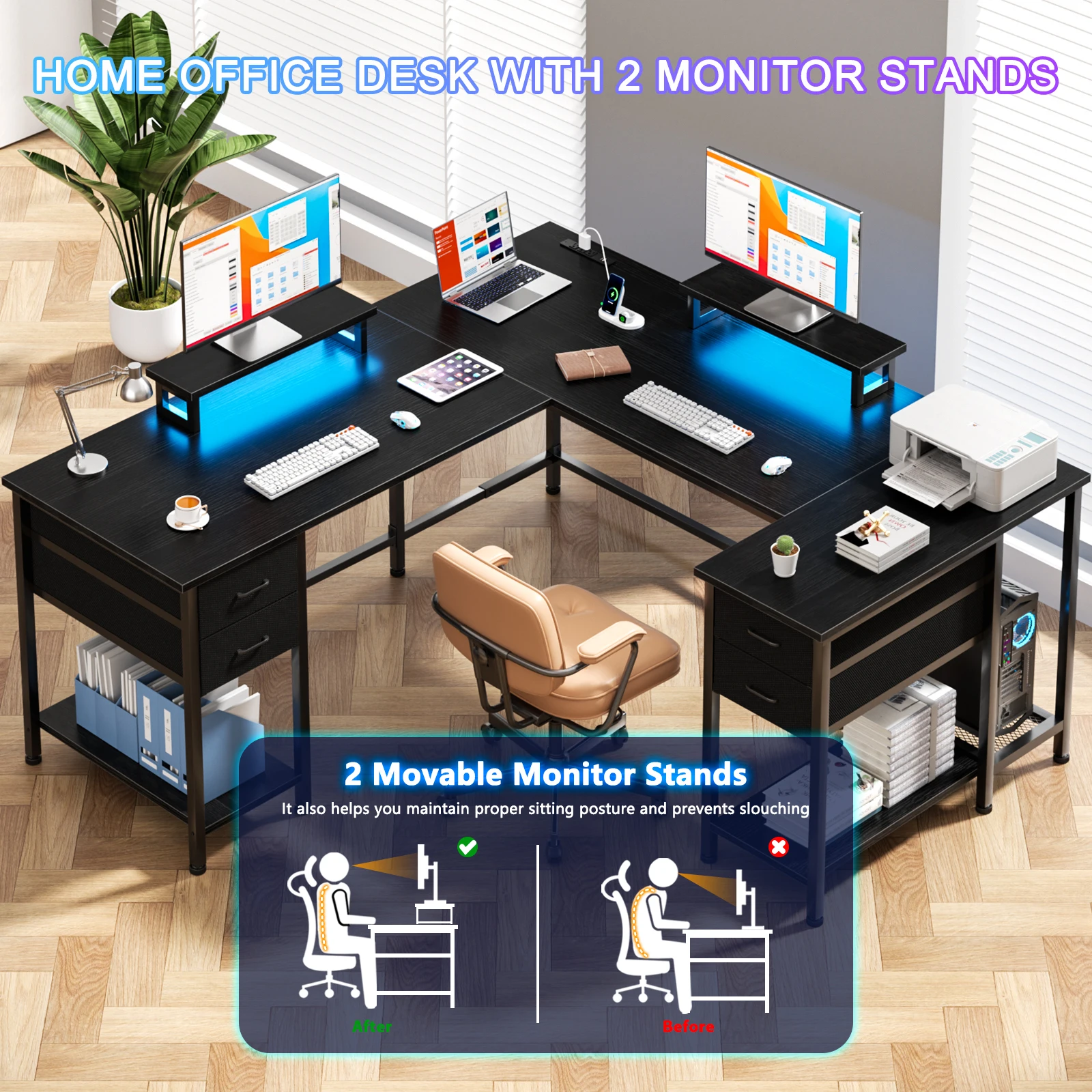 2-Person Office Desk with Power Sockets and Storage 16