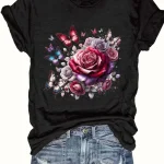 Plus Size Loose Fit Tank Top with Rose Butterfly 4 | PricZone