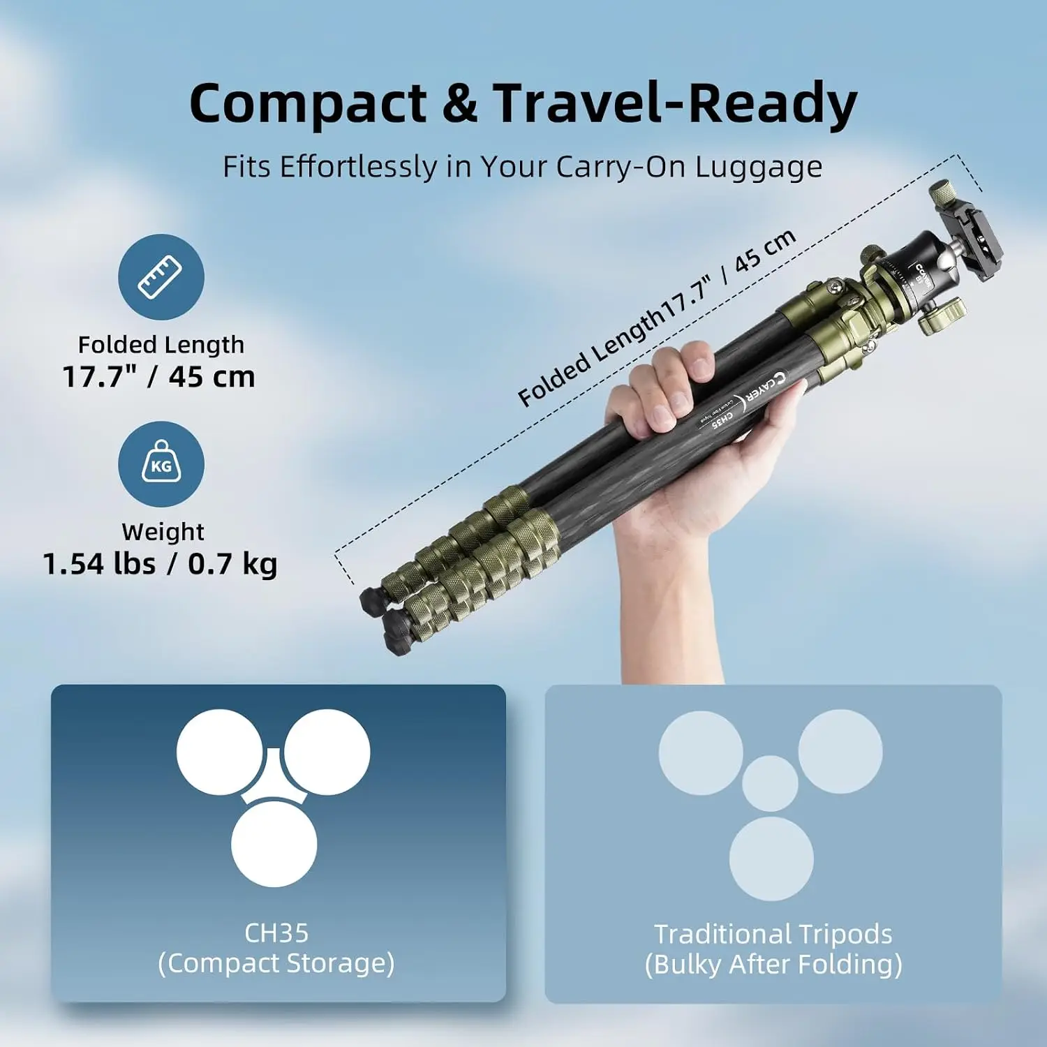 Travel Camera Tripod with Ball Head Compact Carbon Fiber 10