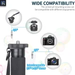 Innorel Rm285CRm325C Travel Carbon Fiber Camera Monopod 3 | PricZone Universal camera mounting adapter with interchangeable 14 and 38 screws illustrating connections to a camera body and accessories | PricZone