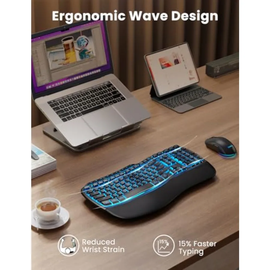 Ergonomic Wireless Keyboard and Mouse Combo 9