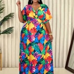 Plus Size Tropical Leaf Print Summer Maxi Dress 1 | PricZone Plus Size Tropical Leaf Print Summer Maxi Dress 1 | PricZone