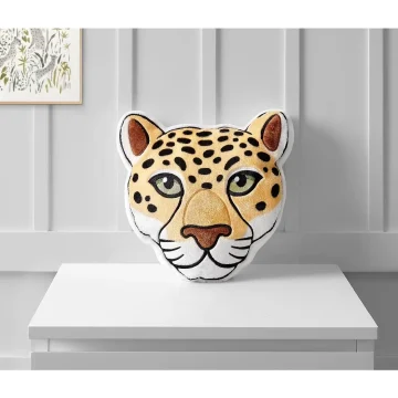 Beige Cheetah Embroidered Decorative Pillow for Kids Room 1