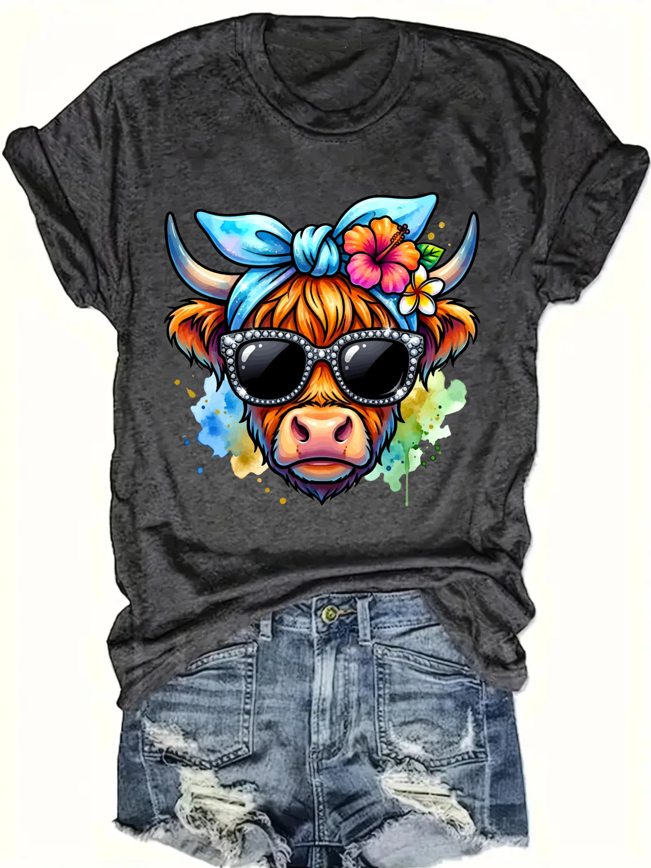 Womens Plus Size Colorful Cow Tank Top with Sunglasses 5 | PricZone Womens Plus Size Colorful Cow Tank Top with Sunglasses 5 | PricZone