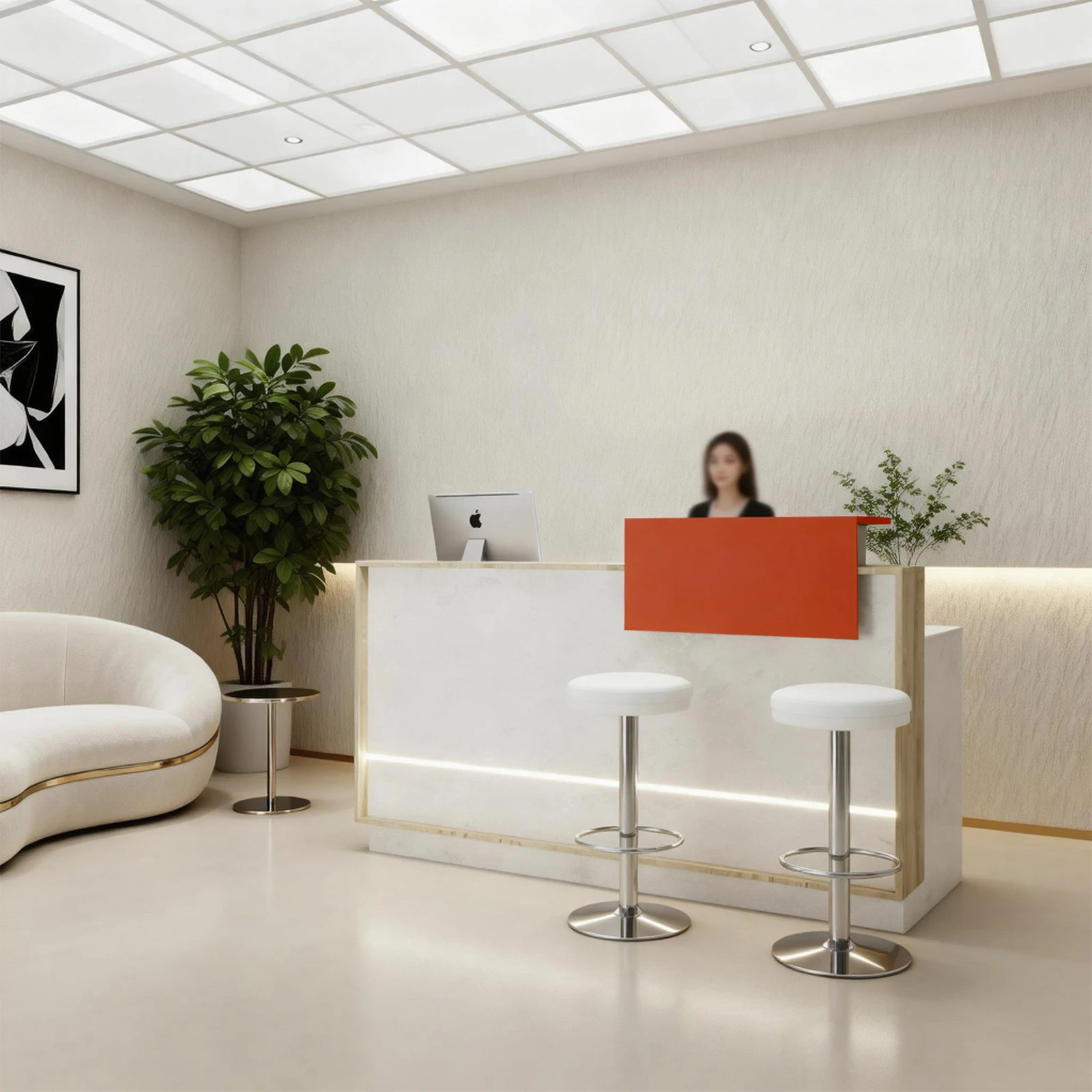 Modern White Stone Wood Reception Desk with LED Light Front 5 | PricZone Modern White Stone Wood Reception Desk with LED Light Front 5 | PricZone