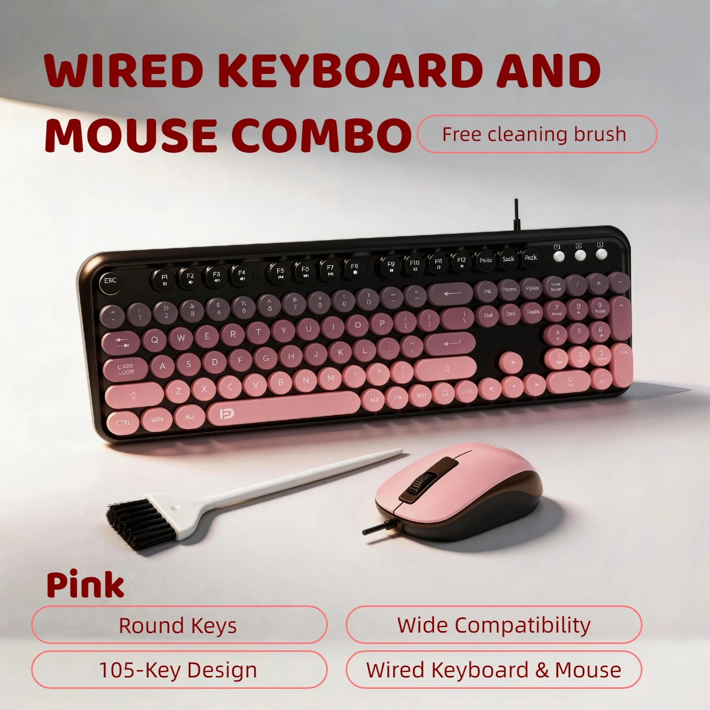 Retro Typewriter Keyboard Mouse Combo Wired Gradient Round 20