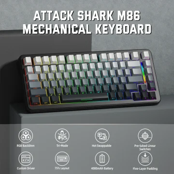 Mechanical keyboard with rainbow RGB keys and a dark casing shown from a top left angle highlighting a compact 75 layout and backlighting effects | PricZone