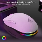 White gaming mouse with rainbow RGB ring lighting and two side buttons on a dark background | PricZone