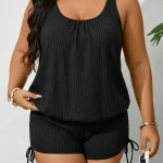 Plus Size Women Solid Color Round Neck Drawstring Ruched 4 | PricZone Plus Size Women Solid Color Round Neck Drawstring Ruched 4 | PricZone