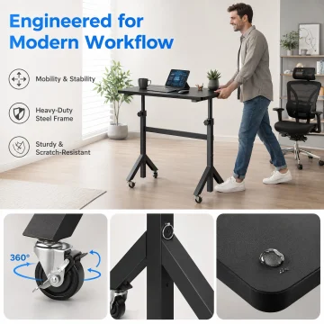 Small Standing Desk Adjustable Height with Wheels 2