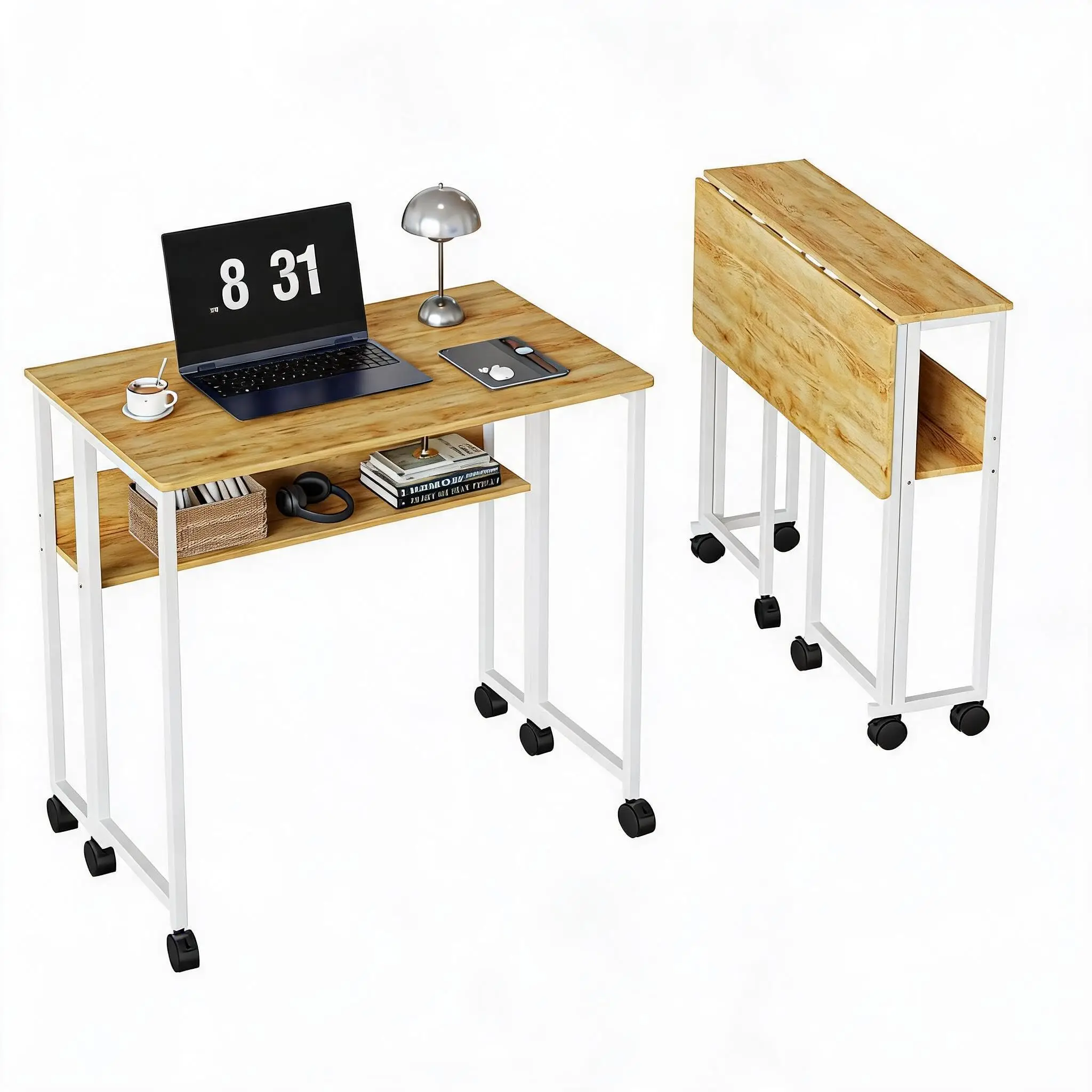 SpaceSaving Computer Desk with Storage Shelf and Wheels 3 | PricZone Space Saving Computer Desk with Storage Shelf and Wheels 3 | PricZone