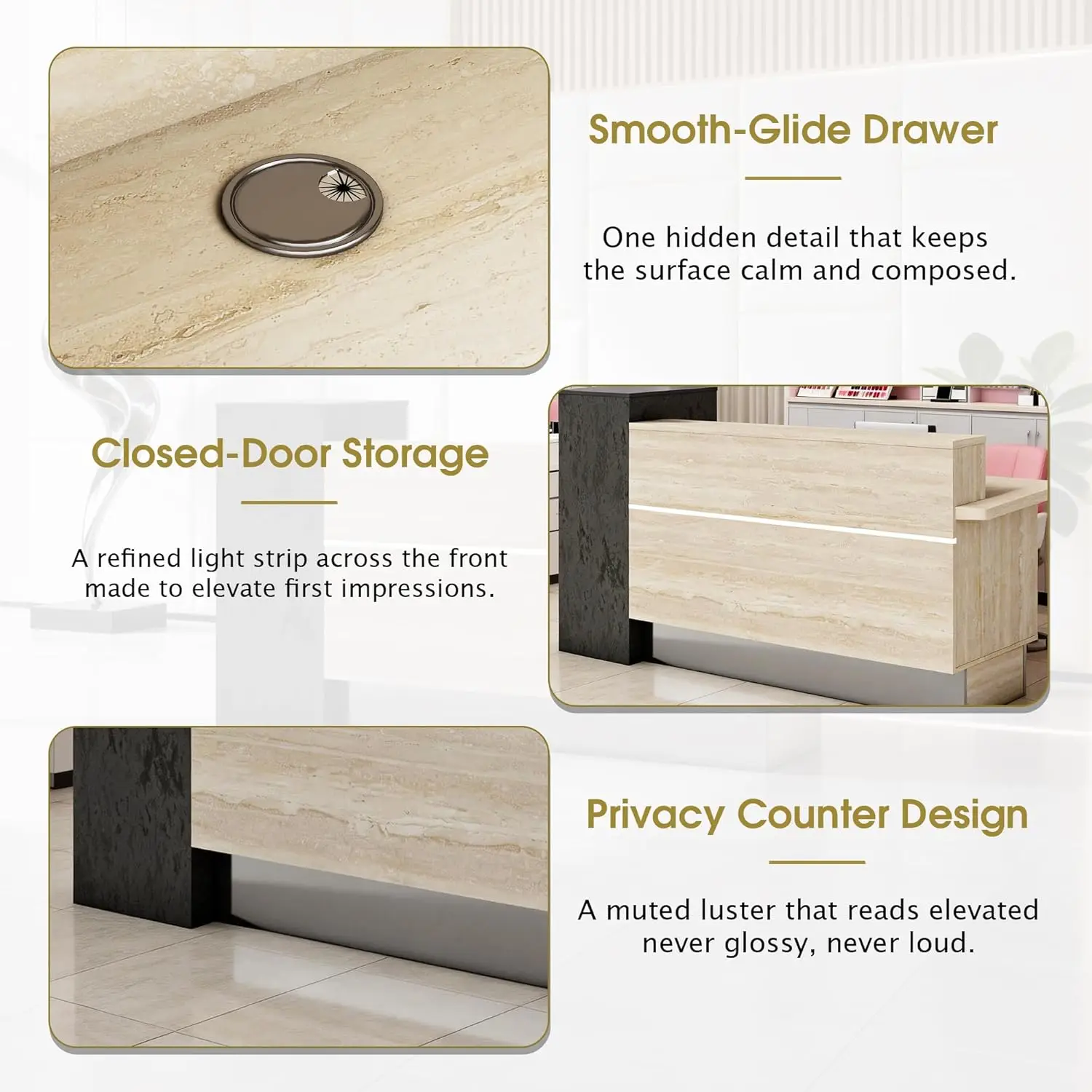 Travertine Reception Desk 63 in x 71 in with Locking Drawers 4 | PricZone Travertine Reception Desk 63 in x 71 in with Locking Drawers 4 | PricZone