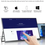 Inch 2K Touchscreen Gaming Monitor 2560X1440 Qhd 6 | PricZone Promo banner promoting hands free touch four icons ten point touch Mac trackpad phone to tablet Windows touch above a curved monitor with a finger tapping the screen | PricZone