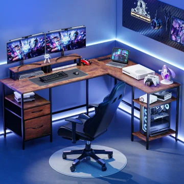 62-in L-Shaped Computer Desk with 2 Drawers and Storage 1