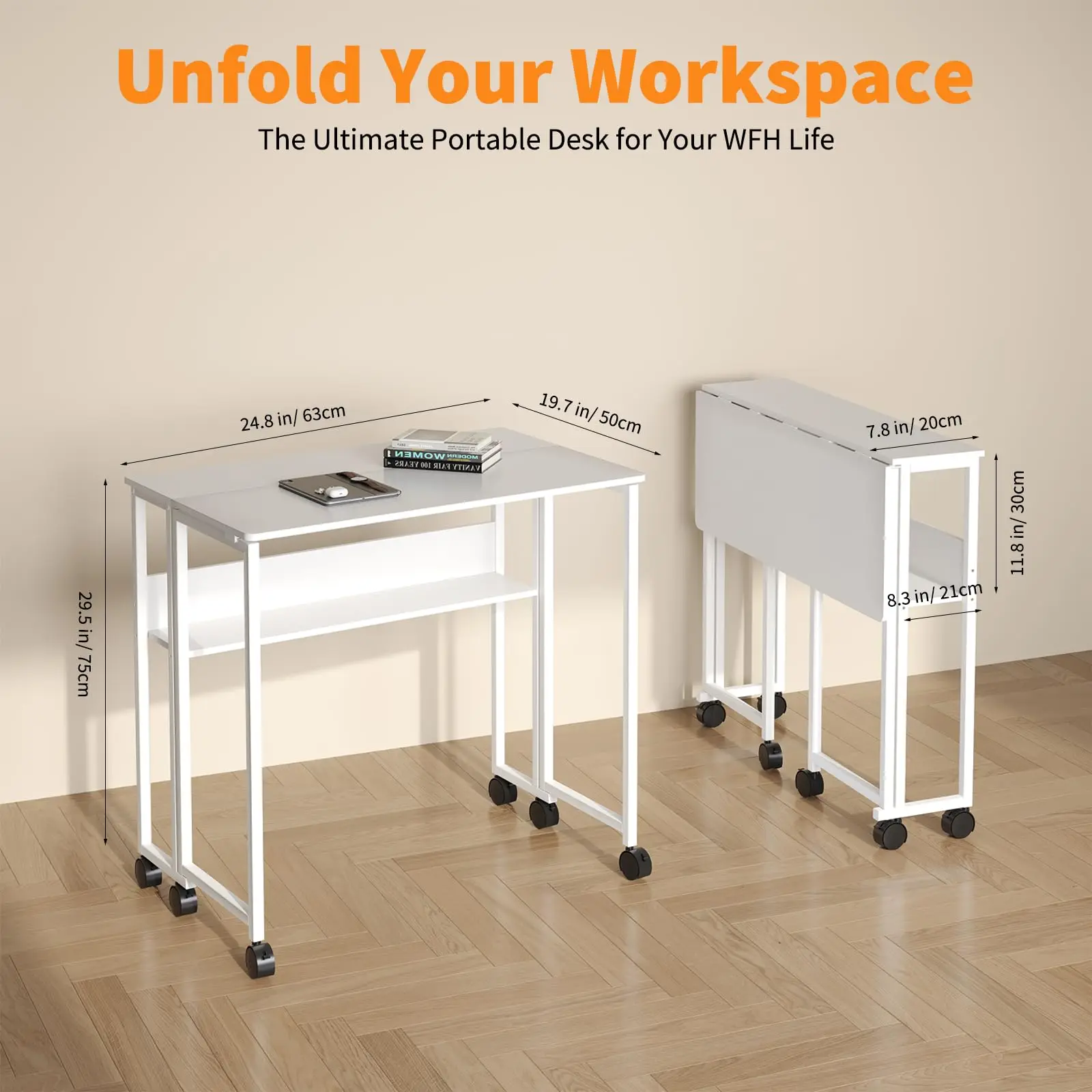 SpaceSaving Computer Desk with Storage Shelf and Wheels 5 | PricZone Space Saving Computer Desk with Storage Shelf and Wheels 5 | PricZone