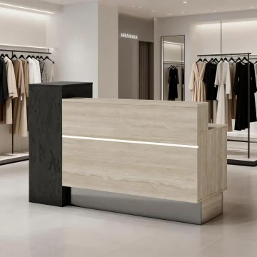 Travertine Reception Desk 63 in x 71 in with Locking Drawers 1 | PricZone