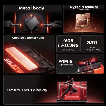 16Inch Kamrui Gaming Laptop with Amd Ryzen9 6900Hx 16Gb 1