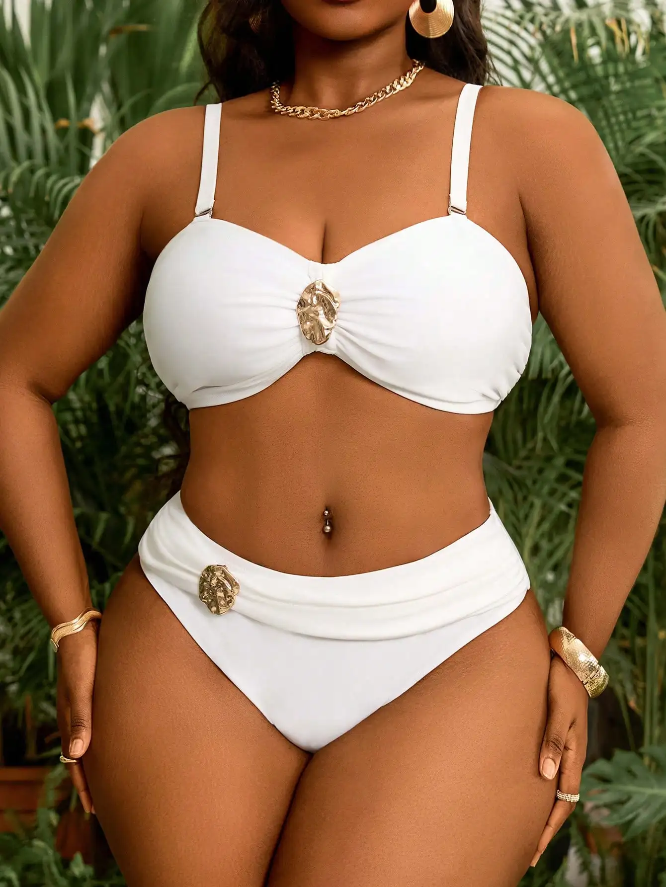 White Plus Size Detachable Bandeau Bikini Set High Waist 1 | PricZone White Plus Size Detachable Bandeau Bikini Set High Waist 1 | PricZone