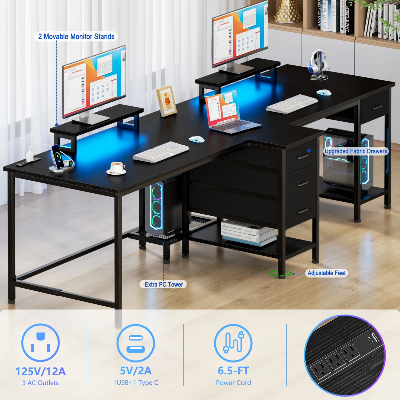 2Person Office Desk with Power Sockets and Storage 4 | PricZone 2 Person Office Desk with Power Sockets and Storage 4 | PricZone
