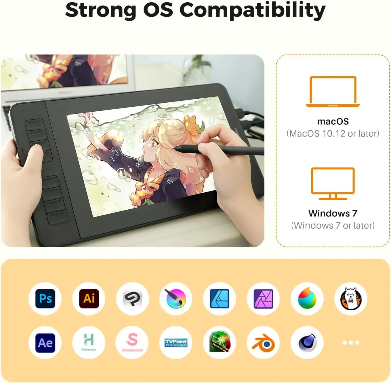 Drawing Tablet with Screen and 8192 Pressure Stylus 12
