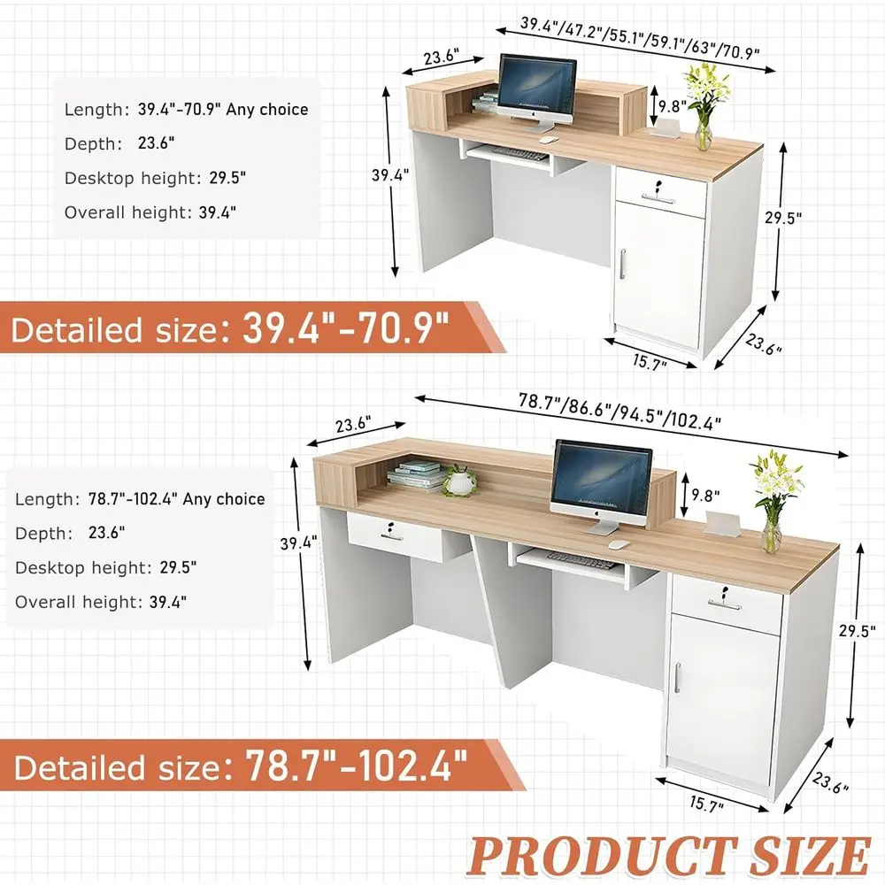 Adjustable Height Desk with Storage and Open Shelves 3995 2 | PricZone A desk infographic showing two length options 394 | PricZone