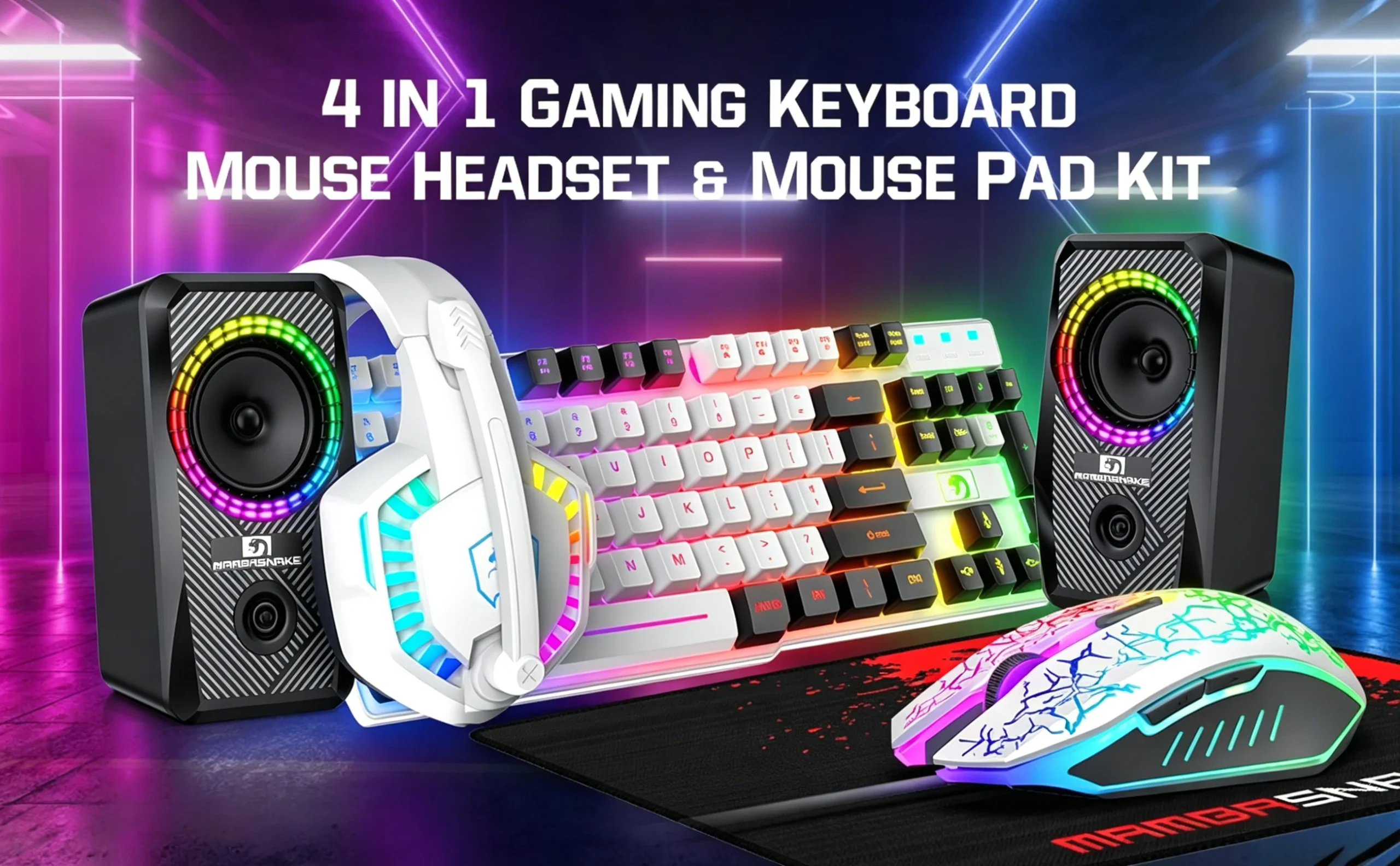 Mambasnake T11 5-In-1 Wired Rainbow LED Backlit Keyboard Set 13