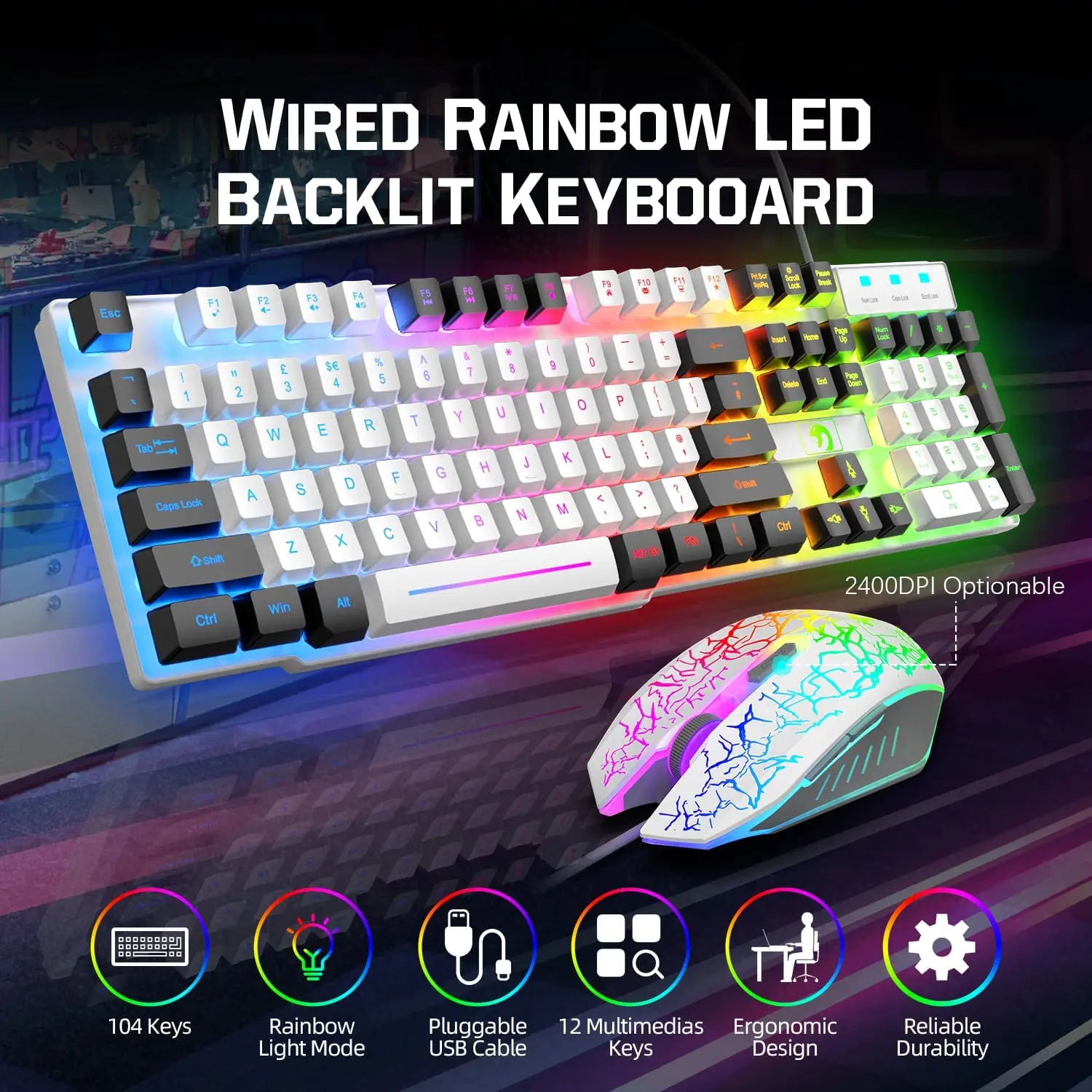 Mambasnake T11 5In1 Wired Rainbow LED Backlit Keyboard Set 2 | PricZone Mambasnake T11 5 In 1 Wired Rainbow LED Backlit Keyboard Set 2 | PricZone