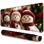 Three smiling snowmen in red knit hats and scarves on a festive Christmas backdrop shown on a curved decorative banner | PricZone