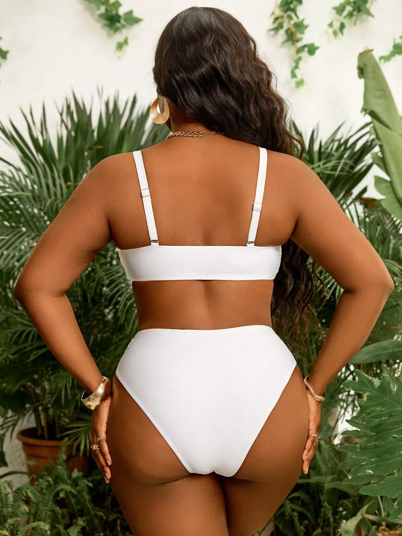 White Plus Size Detachable Bandeau Bikini Set High Waist 3 | PricZone White Plus Size Detachable Bandeau Bikini Set High Waist 3 | PricZone