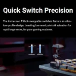 Hexgears A3 Bluetooth 24G Wireless TypeC Wired Mechanical 4 | PricZone Promotional banner for Quick Switch Precision describing ultra low profile hot swappable A3 switches and rapid keypresses | PricZone