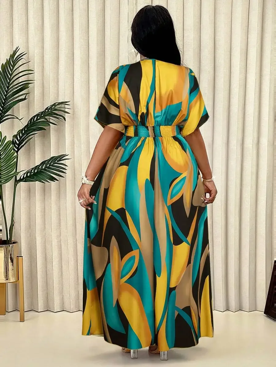 Plus Size Tropical Leaf Print Summer Maxi Dress 4 | PricZone Plus Size Tropical Leaf Print Summer Maxi Dress 4 | PricZone