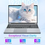 Laptop with a fluffy white cat displayed on screen against a bright blue background promoting exceptional visual clarity and 1920x1080 FHD resolution | PricZone
