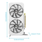 Soyo Amd Radeon Rx580 8G Ddr5 Graphics Card 6Pin 256Bit 6 | PricZone White graphics card with two large cooling fans and a SOYO logo shown with dimensions 125 cm wide 225 cm tall 45 cm deep PCIe slot visible | PricZone