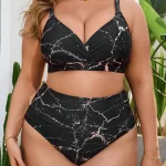 Plus Size Womens Marble Print High Waist Bikini Set 3 | PricZone Plus Size Womens Marble Print High Waist Bikini Set 3 | PricZone