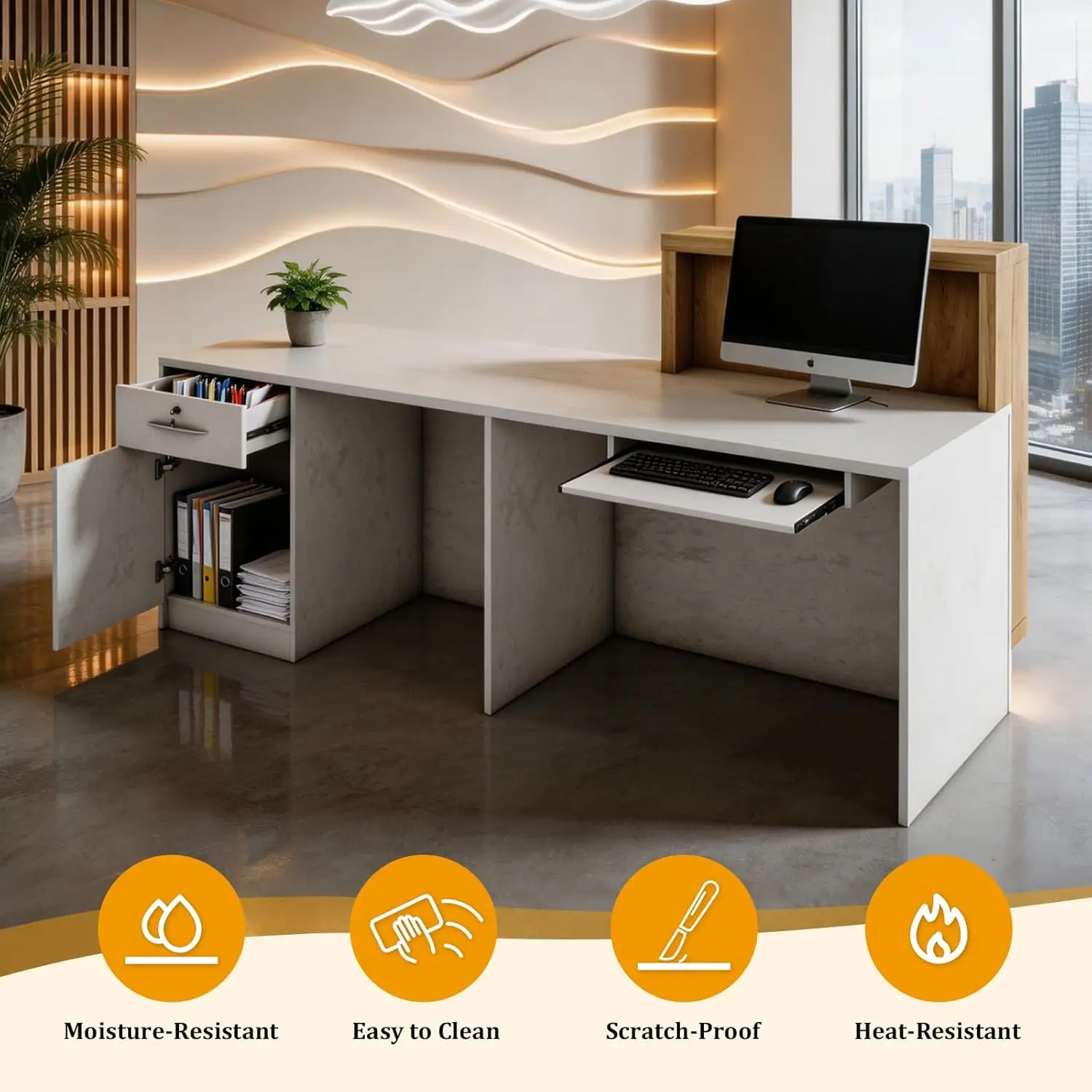 79In 2 Person Reception Desk with LED Light and Drawers 3 | PricZone 79In 2 Person Reception Desk with LED Light and Drawers 3 | PricZone