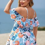 Plus Size Women Off Shoulder Floral Beach Swimwear Set 5 | PricZone