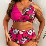 Large Size European American Swimsuit Splicing Flower Print 3 | PricZone