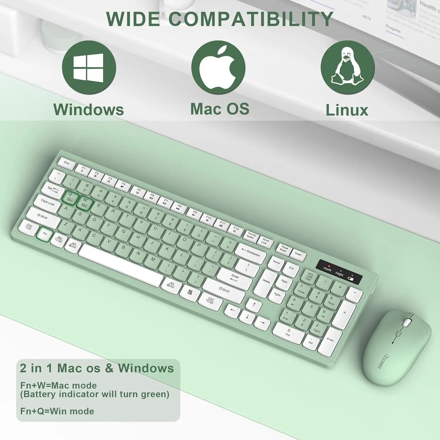 Wireless Keyboard and Mouse Combo Full-Sized 8